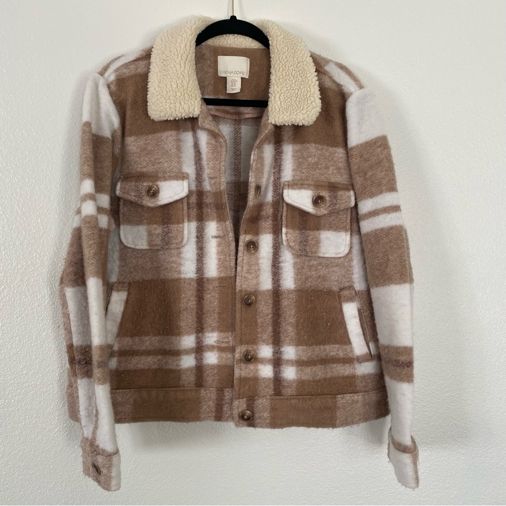Cynthia Rowley Brown and Cream Jacket Womans XL with Sherpa Collar